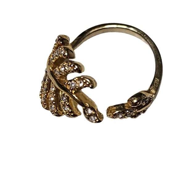 Elegant Gold Tone Leaf Rhinestone Wrap Ring Womens Size 7 1/4 Fashion Jewelry - Picture 3 of 4